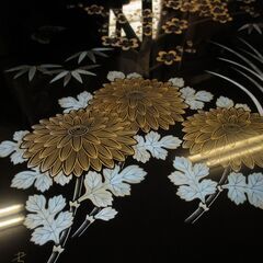 R403 高級感 伝統工芸輪島塗 黒漆塗り蒔絵 和モダンセンターテーブル 幅151cm Usedの画像