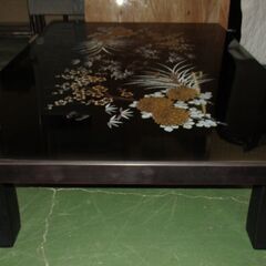 R403 高級感 伝統工芸輪島塗 黒漆塗り蒔絵 和モダンセンターテーブル 幅151cm Usedの画像