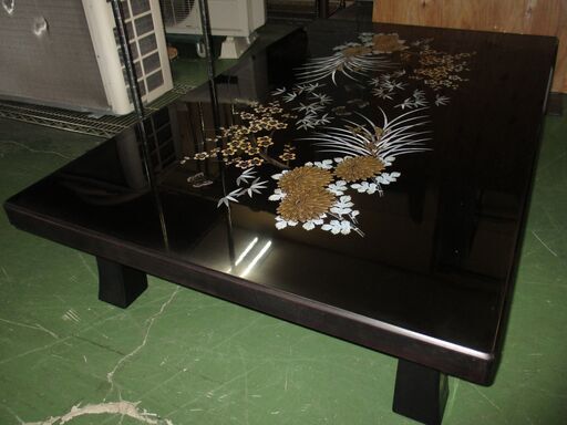 R403 高級感 伝統工芸輪島塗 黒漆塗り蒔絵 和モダンセンターテーブル 幅151cm Used