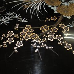 R403 高級感 伝統工芸輪島塗 黒漆塗り蒔絵 和モダンセンターテーブル 幅151cm Usedの画像