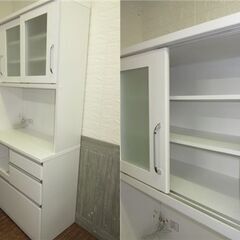 stp-2862　家電ボード　ホワイト　食器棚　キッチンボード　収納棚　幅89　スライドテーブル付き　レンジ台　レンジボード　キッチン収納　キッチンラック　食器棚　スライド台　キッチンカウンター　レンジラック　キッチン　炊飯器　白の画像
