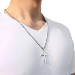 メンズ/チタン鋼クロスネックレス（新品）シルバーの画像