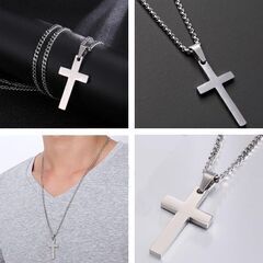 メンズ/チタン鋼クロスネックレス（新品）シルバーの画像