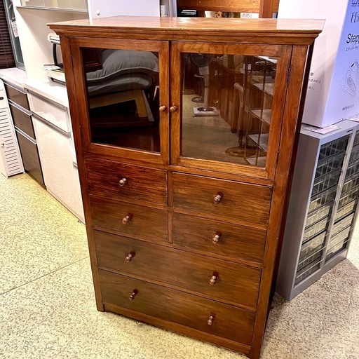 【池上店】HIKKADUWA ヒッカドゥワ アジアンキャビネット アジアン家具 アジアン キャビネット チーク材 チーク 無垢 無垢材 チーク無垢 ガラス戸棚 バリ家具 リゾート家具 棚