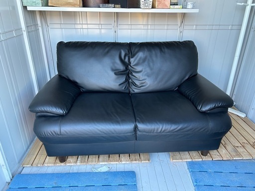 【S】2Pソファ ニトリ Nシールド CATS2 3人掛けソファ 合皮 ラブソファ ブラック 中古