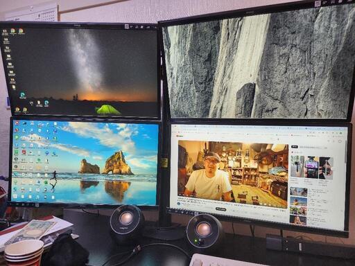 モニターディスプレー4台、4面用スタンド、HDMI4ポートビデオカード