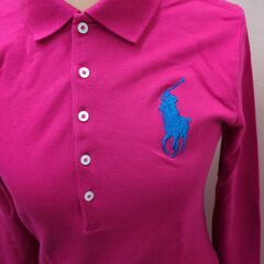 ☆ラルフローレン　Ralph Lauren　女の子　長袖　ピンク　ビッグポニー　ロゴ　刺繍　ポロシャツ　レディースの画像