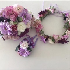 ブーケ、ブートニア、花冠セット