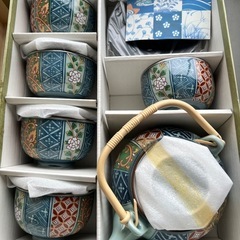 有田焼　仁祥窯　染錦割花　茶托付番茶器揃　茶器セット　
