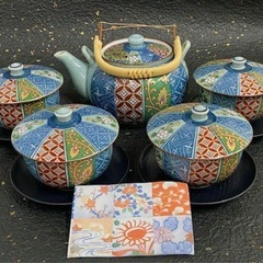 有田焼　仁祥窯　染錦割花　茶托付番茶器揃　茶器セット　の画像