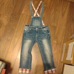 レディース　デニムチェック膝下サロペット　