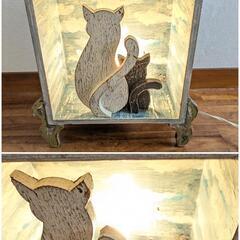 猫足付き 箱型 ライト ねこ イラスト入り 青空 ネコ 猫親子 中古の画像