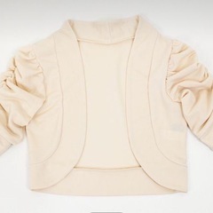 5分袖ボレロ結婚式パーティーフォーマル透けないストレッチ素材ベージュ