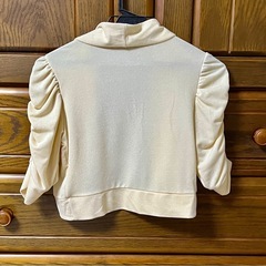 5分袖ボレロ結婚式パーティーフォーマル透けないストレッチ素材ベージュの画像