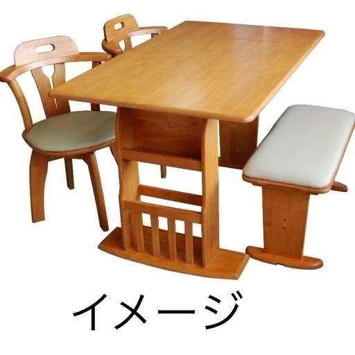 バタフライ式ダイニングテーブル＆チェア＆ベンチセット マガジンラック付