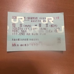 新幹線チケット仙台から東京駅10月31日