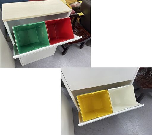 スチール製 ダストボックス幅60cｍ 4分別 カラフルペール ゴミ箱 ペールカウンター ホワイト/白 札幌市手稲区