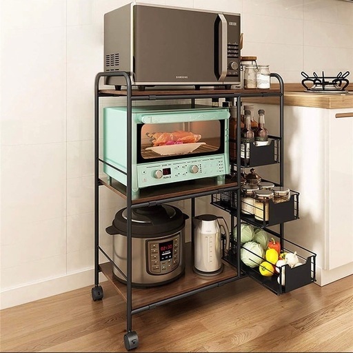 キッチンワゴン 収納ラック 食器棚 引き出し レンジ台 キャスター付 スライド棚 電子レンジ棚 キッチン棚 キッチンラック