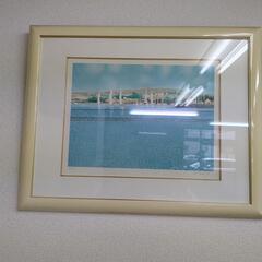 絵画、額入り 海　ヨット　ビーチの画像