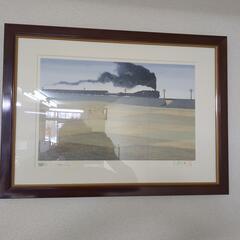 絵画　草原に機関車の画像