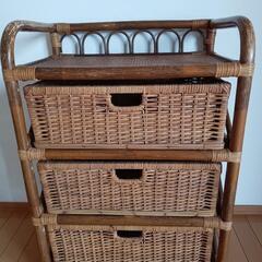 籐ラタン チェスト 昭和レトロ 収納 棚 ラック 3段