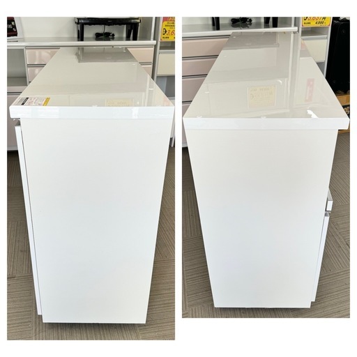 【新品同様‼️】高級♪ パモウナ 160cm幅キッチンカウンター 食器棚 収納家具 レンジ台 鏡面仕上げホワイト♪