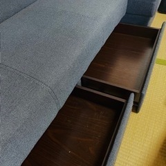 家具 ソファ 3人掛けソファベッド 布張り カウチ付き 引き出し収納ありの画像