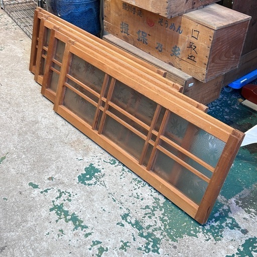 古い建具 ガラス 格子 紅葉模様 4枚セット 昭和レトロ 古道具 リメイク リノベーションなどに
