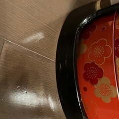 ミニ三段重 朱内黒 梅柄 手提盆 山中漆器の画像