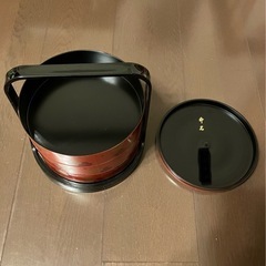 ミニ三段重 朱内黒 梅柄 手提盆 山中漆器の画像