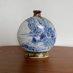 花瓶/染付/平たい丸型