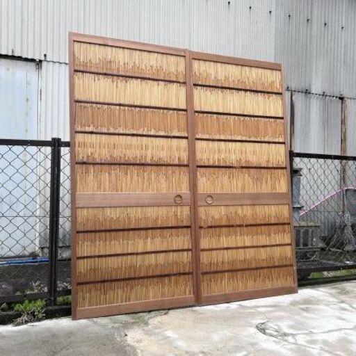 1920年頃 古い建具 簾戸 簀戸 葭戸 夏障子 すど 引き戸 葦簀 一対 当時物 昭和レトロ アンティーク
