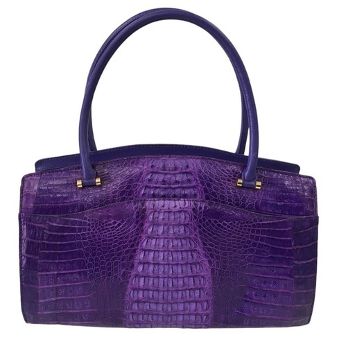 Do-51 クロコダイル　ハンドバッグ　本革　紫　パープル　艶消　背鰐　レディース　カイマン