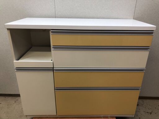 120cm幅 キッチンカウンター キッチンボード サイドボード レンジ台 キャビネット ホワイト 白 食器棚 収納  電子レンジ台 食器棚 ロータイプ 引き出しタイプ　【糸島市内 送料無料】1010-1　ｓ300