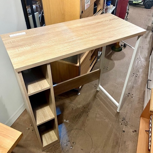 【武蔵小山店】 スタンディングデスク 作業 デスク テーブル 木製 完成品 美品 PCデスク パソコンデスク オフィス カウンター 棚付き 収納