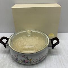 HORO WARE 24cm浅型鍋　花柄　両手鍋　ホーロー　ガラ...