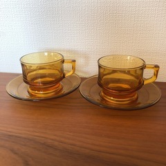 レトロガラスカップソーサー ペア