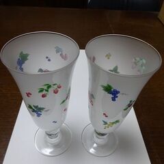 すりガラス○ロンググラス○ペア○フルーツ柄○未使用品○