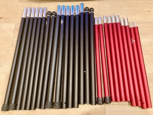 (お取引済)アルミタープポール6本&帆布ポールケース 33mm黒×2、28mm黒×2、赤×2