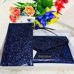 付属品完備●JIMMY CHOO●ジミーチュウ●財布●レター●ラメ●エナメル●メタリックブルー●メンズ●レディース●セット●