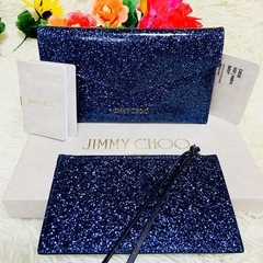 付属品完備●JIMMY CHOO●ジミーチュウ●財布●レター●ラメ●エナメル●メタリックブルー●メンズ●レディース●セット●の画像