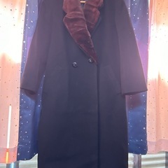 黒ウールのロングコート　カシミヤ混　LL 大きいサイズ　レトロ