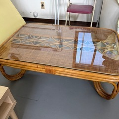 オシャレ✨籐ガラステーブル　ラタンガラステーブル