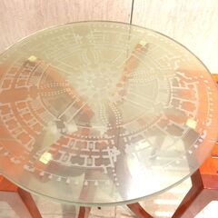 ■12694■テーブル イス セット ガラス天板 木製 チェア コーヒーテーブルの画像