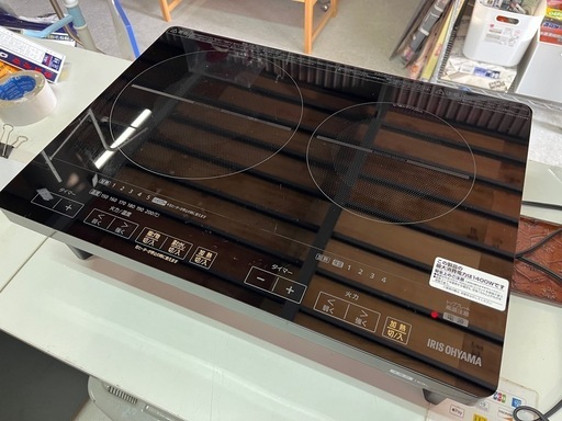 アイリスオーヤマ IHクッキングヒーター 2口 IHC-WKG2S IHコンロ 2018年製 ガラストップ  台付き ブラック 動作OK 中古美品 ③