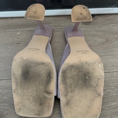 美品くすみピンク スクエアオープントゥサンダルの画像