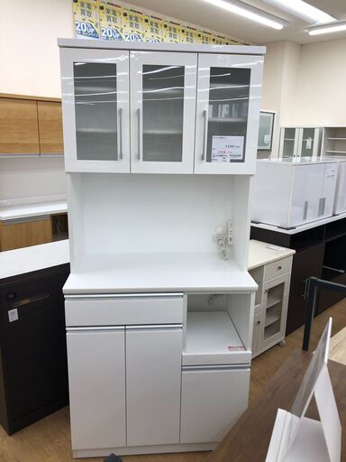 ★ジモティ割あり★ ニトリ　NITORI 食器棚 白　ホワイト W104×D44×H81 クリーニング済み SJ7367