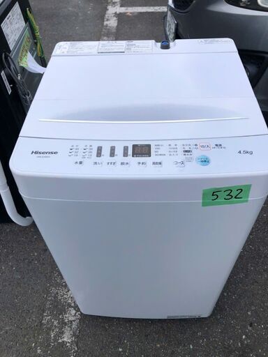 北九州市内配送設置✨NO 531  2019年　ハイセンス 4．5kg全自動洗濯機 エディオンオリジナル ホワイト HW-E4503
