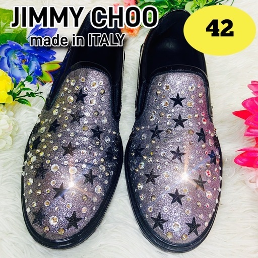 27cm○JIMMY CHOO○ジミーチュウ○スリッポン○グリッター○スタッズ