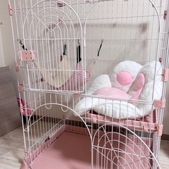 ペット用ゲージ キャットゲージ 猫ゲージ ピンクの画像